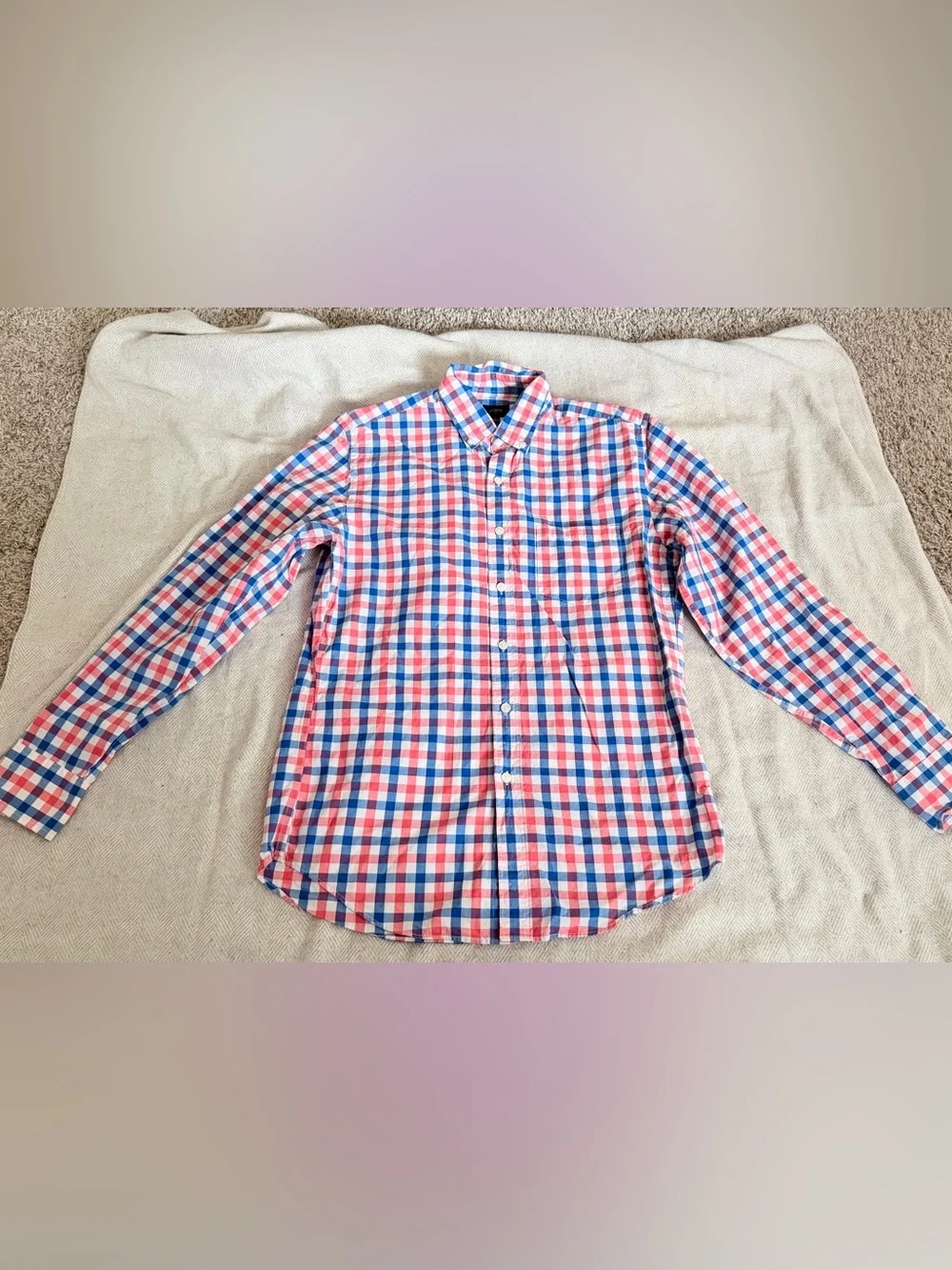 J. Crew Men's Long Sleeve Pink Blue Check Button Down Casual Shirt Size Small